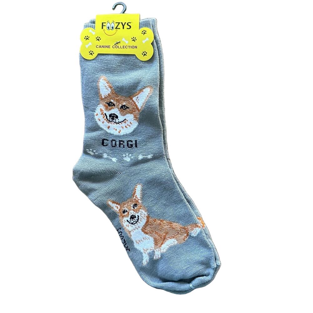 NWT Foozys Corgi Dog Socks Paw Prints Grey Women's One Size Socks
